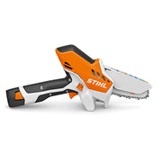 STIHL GTA26 Battery Powered Garden Pruner; Perfect for pruning trees & shrubs, garden waste,DIY. 10.8V, 28Wh AS 2 battery-up to 25 minutes runtime. STIHL Picco Micro 3 saw chain & 8 m/s high chain speed. Designed for two handed operation,non-slip control handle. Tool-free chain replacement. LED charge level indicator. 123