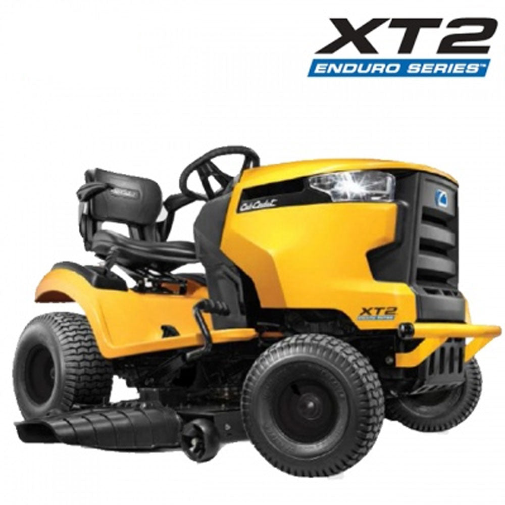 Premium ride on mower-Electronic Fuel Injection. Highback seat & cup holder, auto hydro transmission,cruise control. 25% better fuel economy, push-button start. Precise steering,16"turn radius. 679cc Cub Cadet V-Twin EFI Engine, Auto Diff Lock, 12 cutting heights, 42"deck, Hydrostatic Auto Transmission, 6 Year Warranty 123